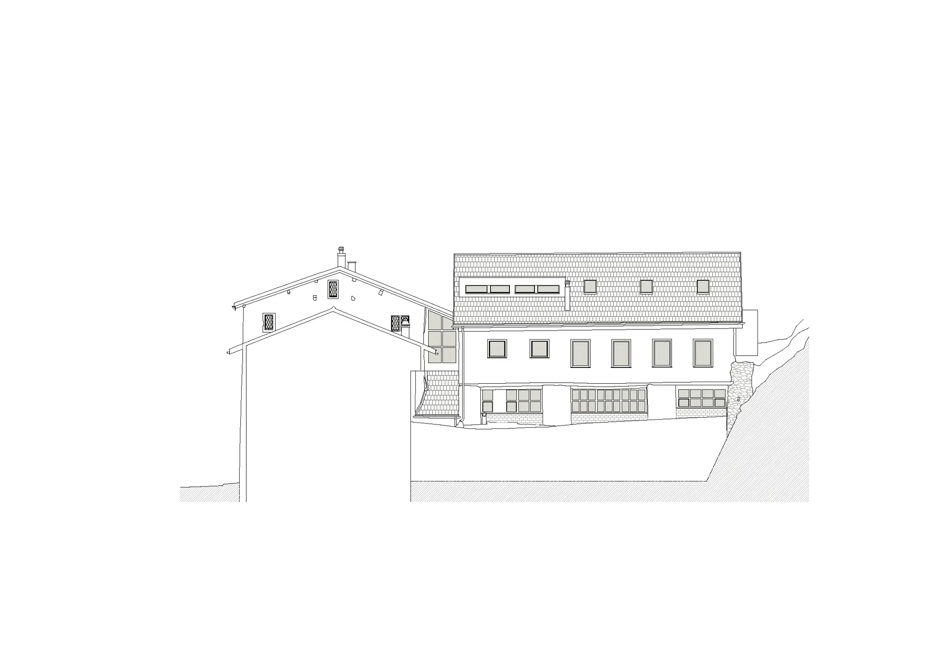 43_Umbau_Bergwaldzentrum mit Jugendherberge Mesaglina Via Principala Trin_Ansicht West